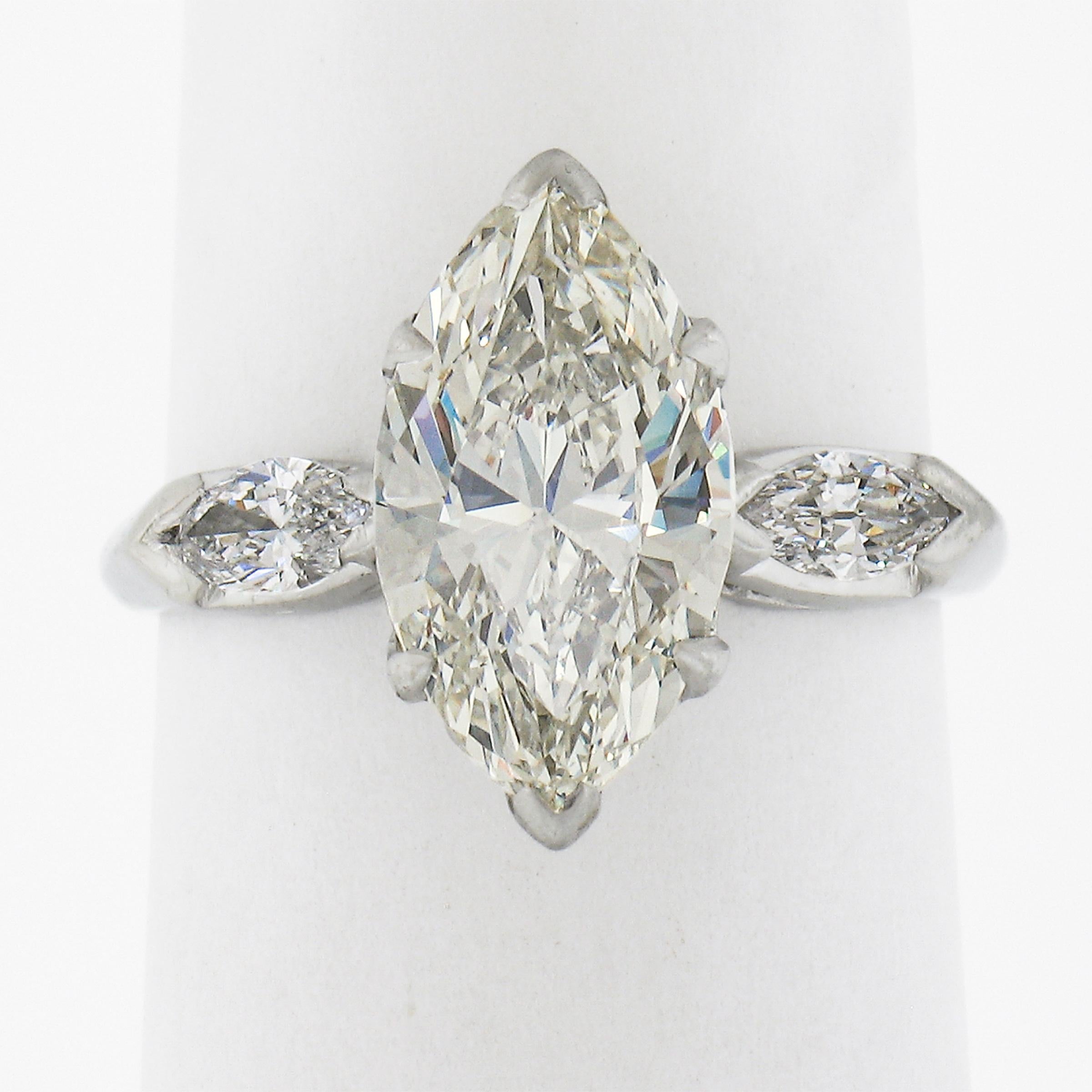 Art Deco Vintage Platinum 2.55ctw GIA Graded Marquise Cut Diamond Engagement Ring