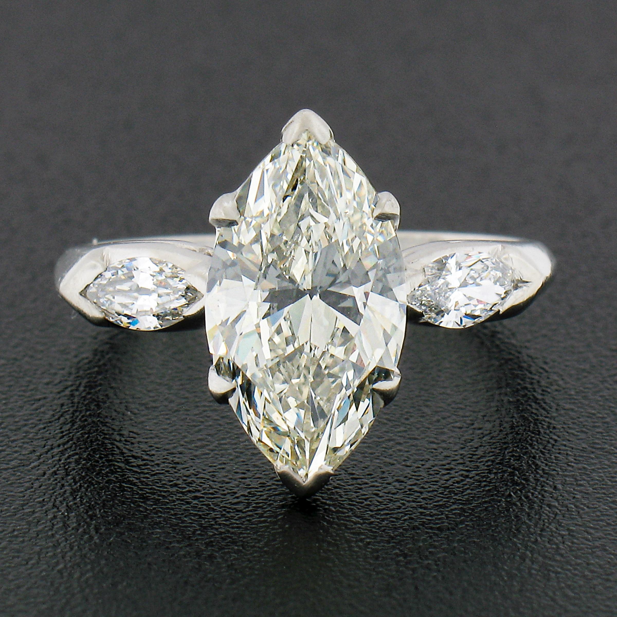Vintage Platinum 2.55ctw GIA Graded Marquise Cut Diamond Engagement Ring In Excellent Condition In Montclair, NJ