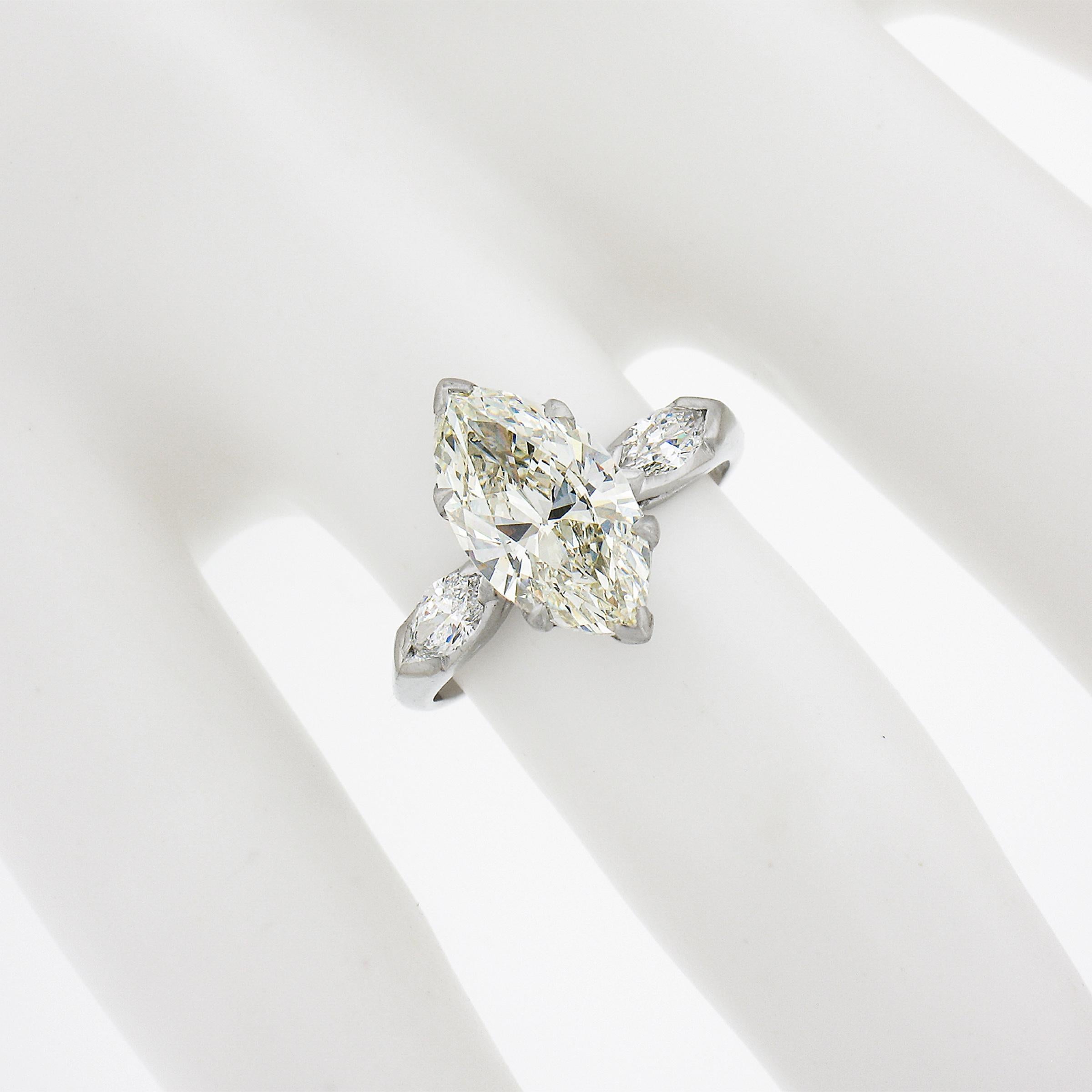 Women's Vintage Platinum 2.55ctw GIA Graded Marquise Cut Diamond Engagement Ring