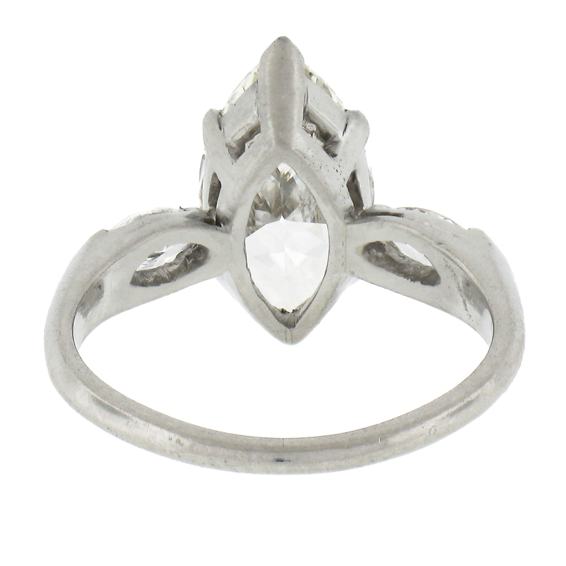 Vintage Platinum 2.55ctw GIA Graded Marquise Cut Diamond Engagement Ring 3