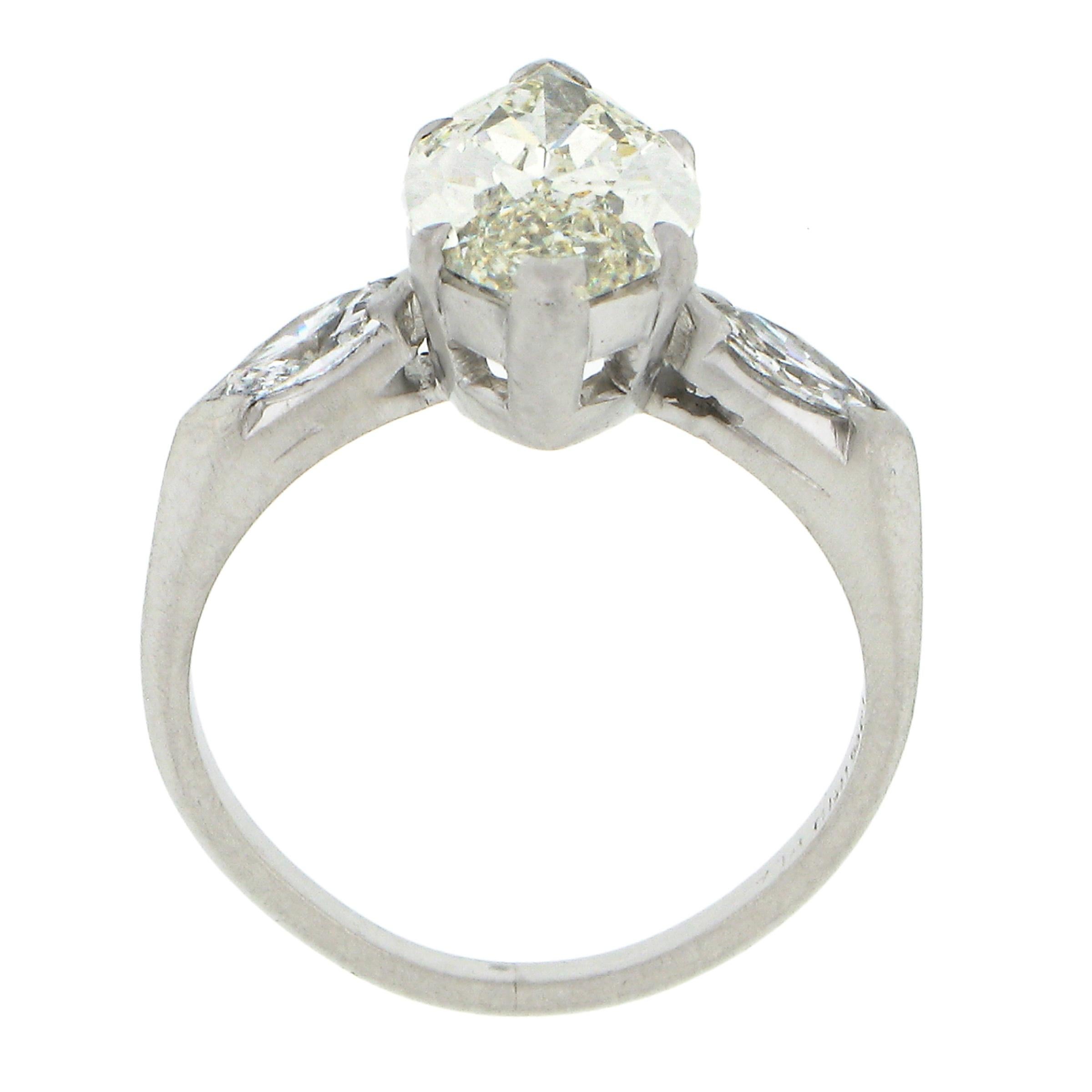 Vintage Platinum 2.55ctw GIA Graded Marquise Cut Diamond Engagement Ring 4