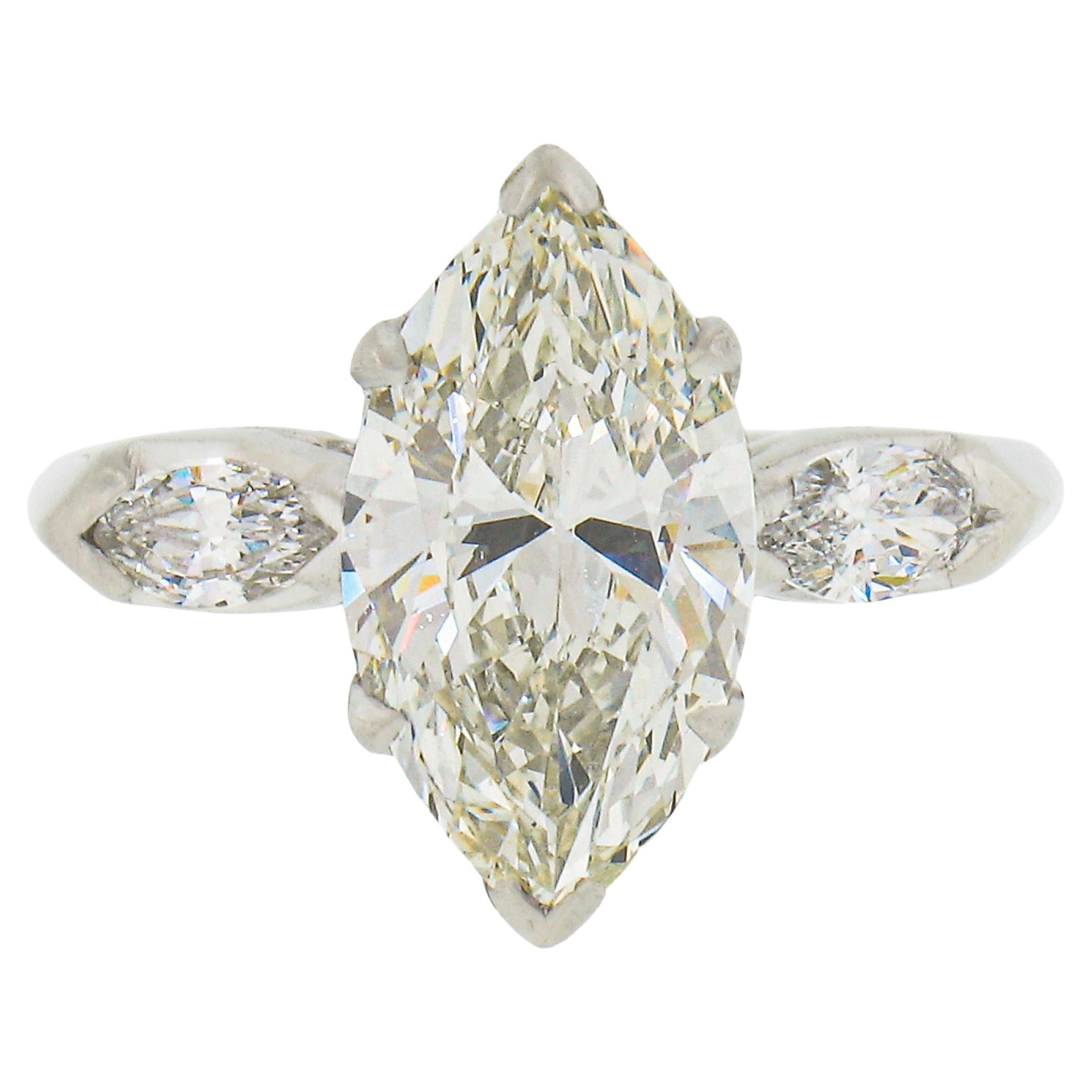Vintage Platinum 2.55ctw GIA Graded Marquise Cut Diamond Engagement Ring