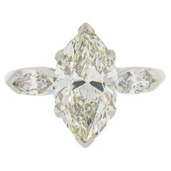 Vintage Platinum 2.55ctw GIA Graded Marquise Cut Diamond Engagement Ring