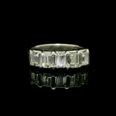 Vintage Platinum 2.55ctw Rectangular Step Cut Large Diamond 5 Stone Band Ring