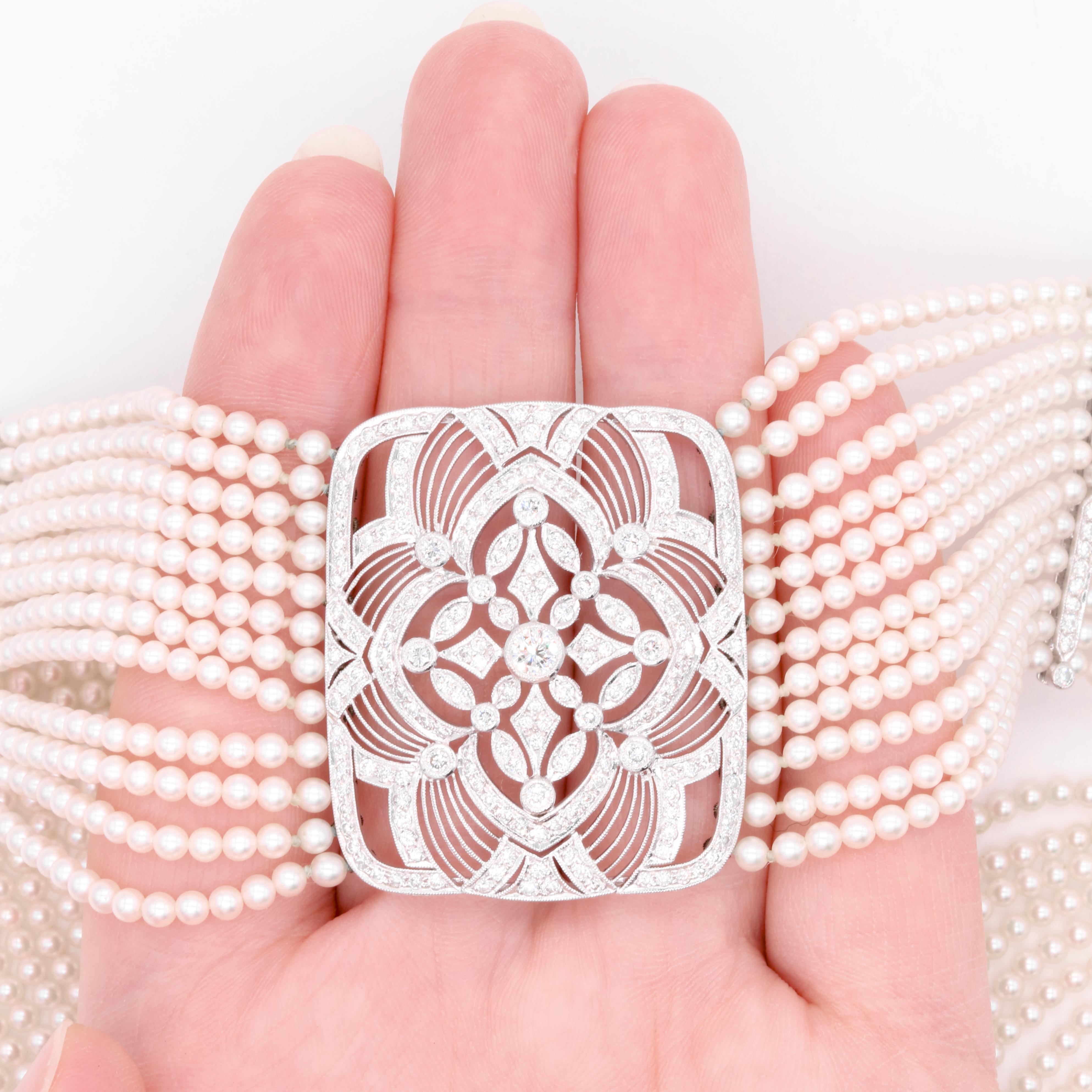 Halskette aus Platin mit 2,5 Karat Diamanten und mehrreihigen Perlenkragen von Adler, Vintage im Angebot 6