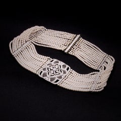 Halskette aus Platin mit 2,5 Karat Diamanten und mehrreihigen Perlenkragen von Adler, Vintage