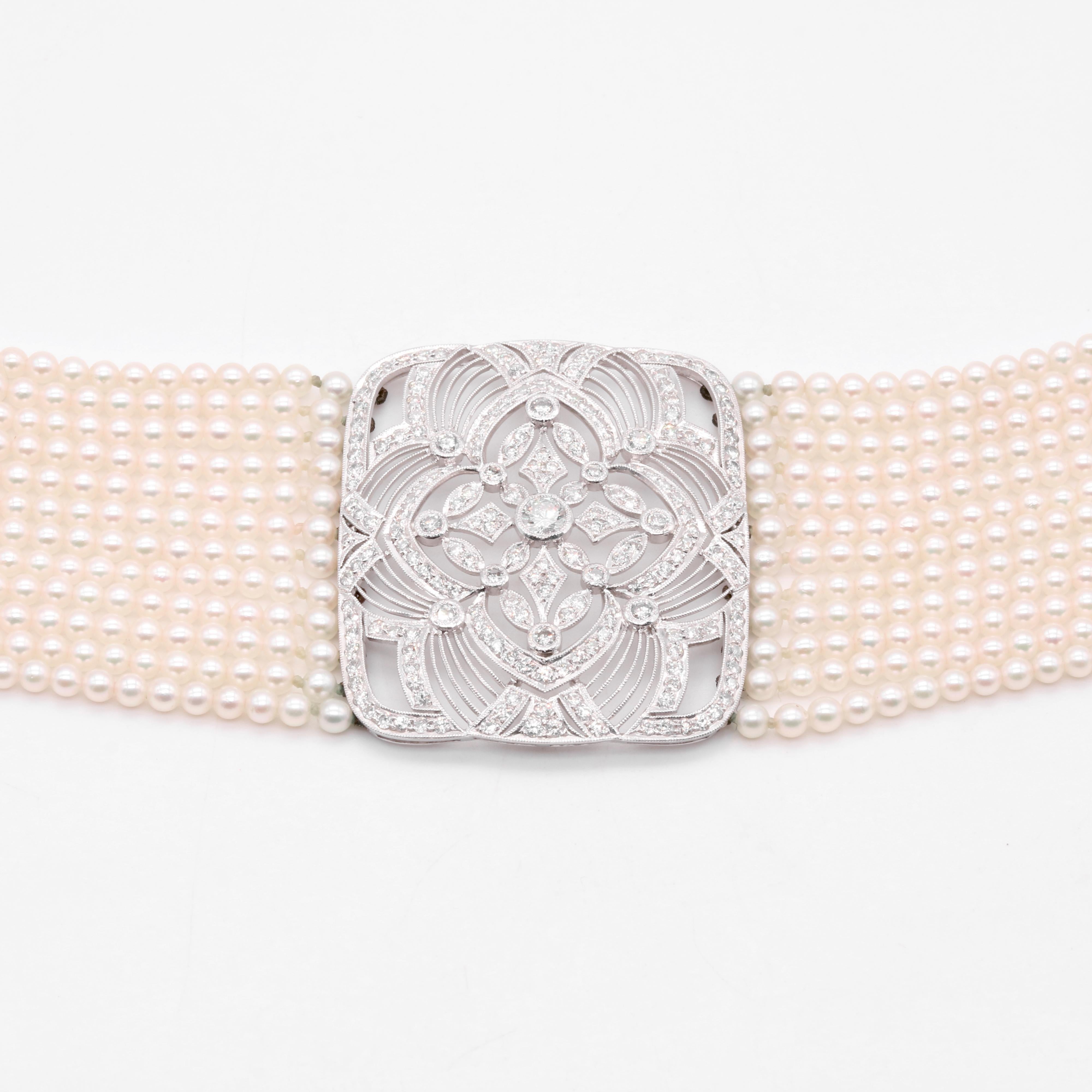 Halskette aus Platin mit 2,5 Karat Diamanten und mehrreihigen Perlenkragen von Adler, Vintage (Brillantschliff) im Angebot