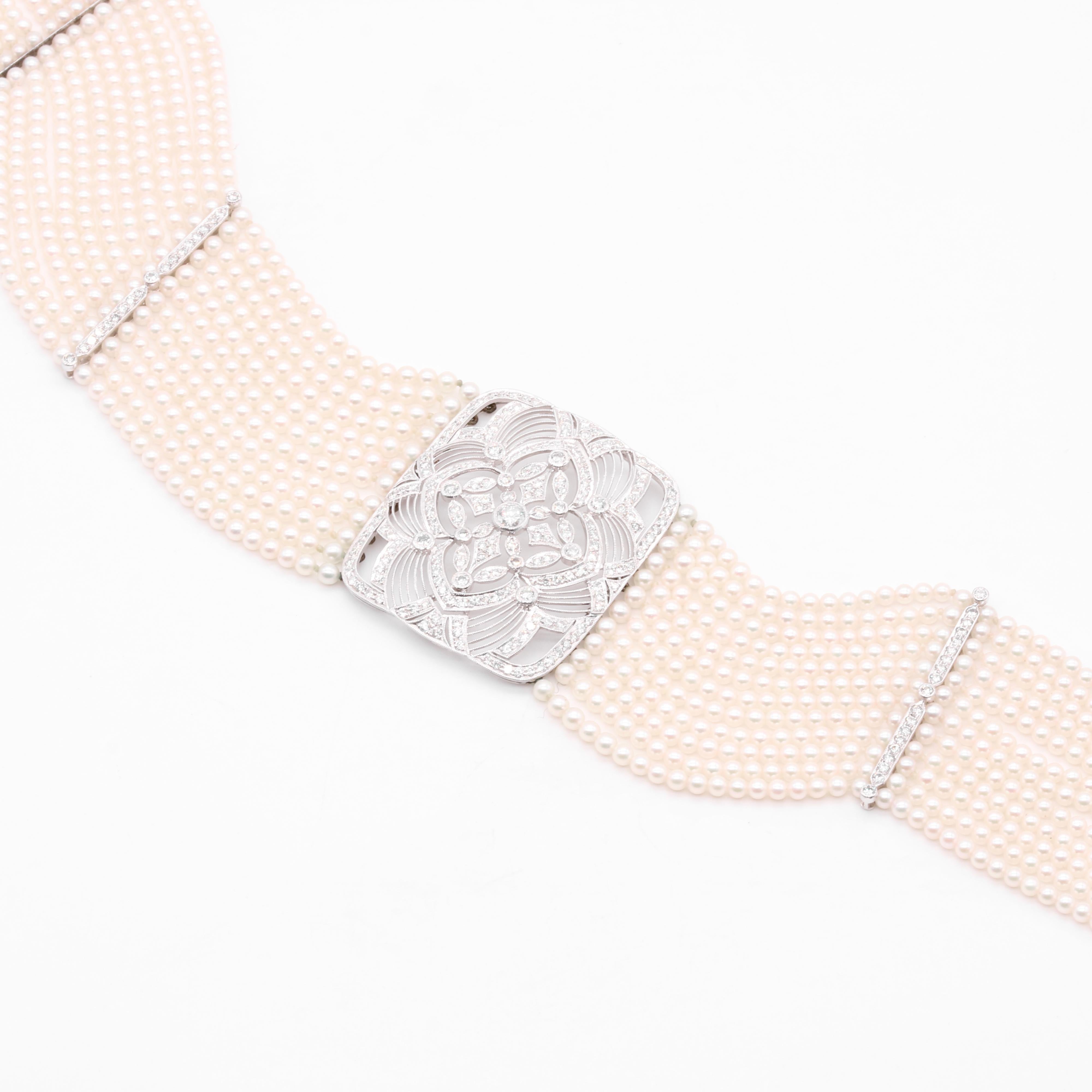 Halskette aus Platin mit 2,5 Karat Diamanten und mehrreihigen Perlenkragen von Adler, Vintage für Damen oder Herren im Angebot