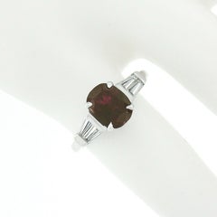 Vintage Platinum 2.63ct GIA Burma No Heat Cushion Ruby & Diamond Engagement Ring