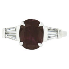 Vintage Platinum 2.63ct GIA Burma No Heat Cushion Ruby & Diamond Engagement Ring