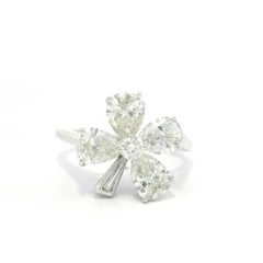 Vintage Platinum 2.63ctw Pear Round & Baguette Diamond 4 Leaf Clover Flower Ring