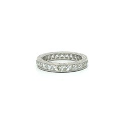 Vintage Platinum 2.75ctw French Cut Diamond Hand Engraved Eternity Band Ring