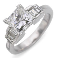 Vintage Platinum 2.91tcw G-H Vs1 Princess Cut Diamond Ring GIA