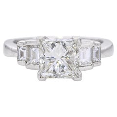 Vintage Platinum 2.91tcw G-H Vs1 Princess Cut Diamond Ring GIA