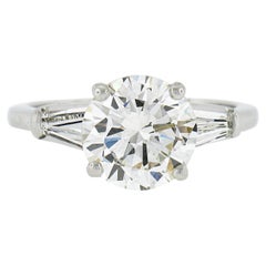 Vintage Platinum 2.93ctw GIA Round Brilliant 
Baguette Diamond Engagement Ring