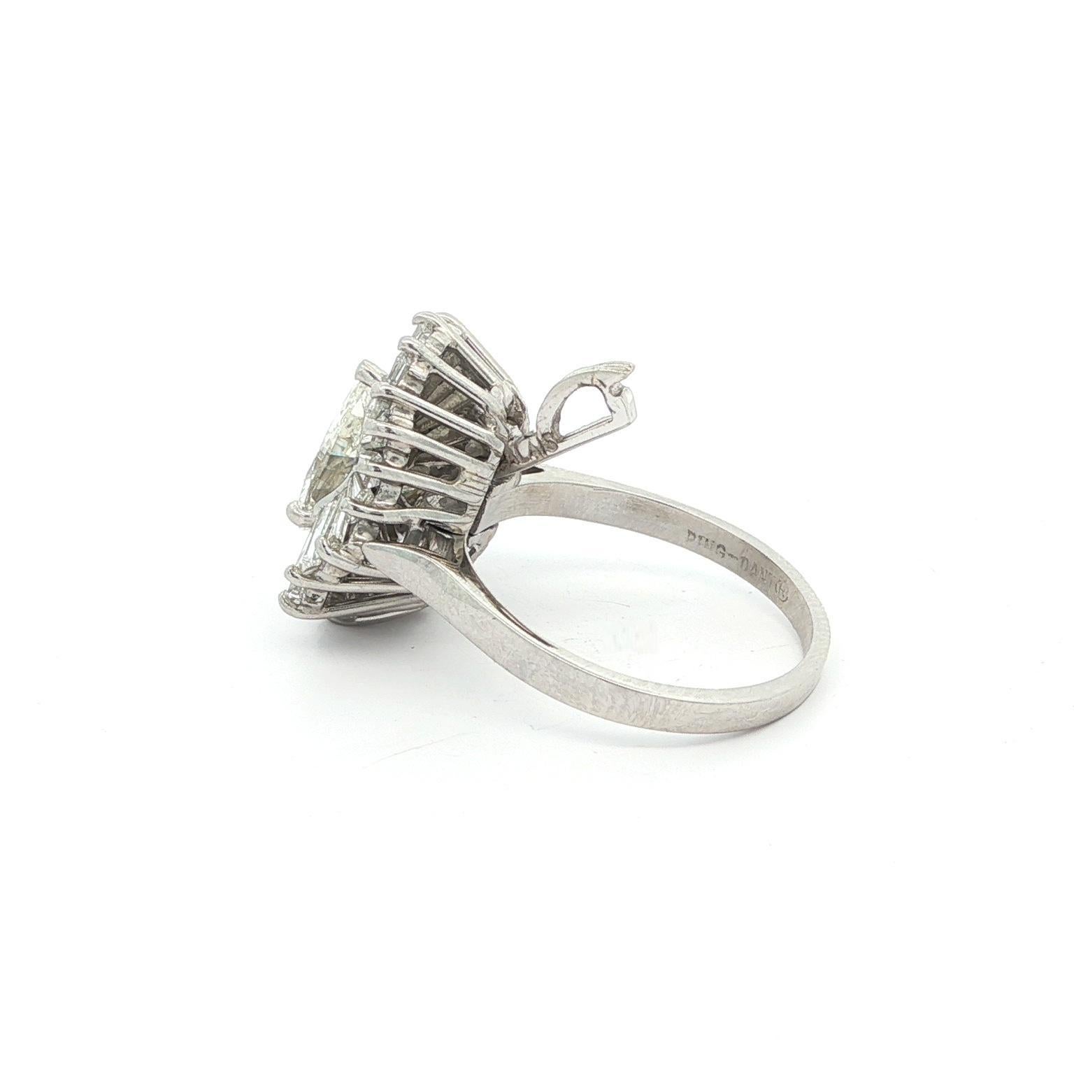 Vintage Platinum 2.94ct Pear & Baguette Diamond Ballerina Ring-dant Ring Pendant For Sale 8