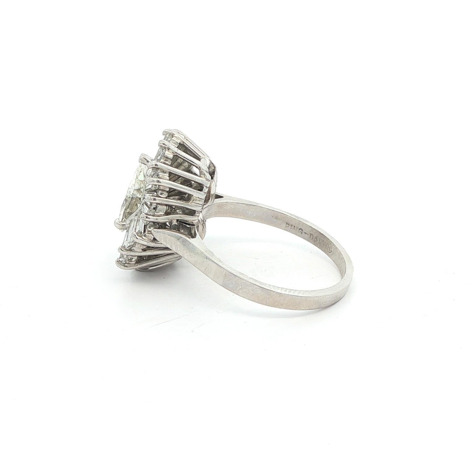 Vintage Platinum 2.94ct Pear & Baguette Diamond Ballerina Ring-dant Ring Pendant For Sale 10