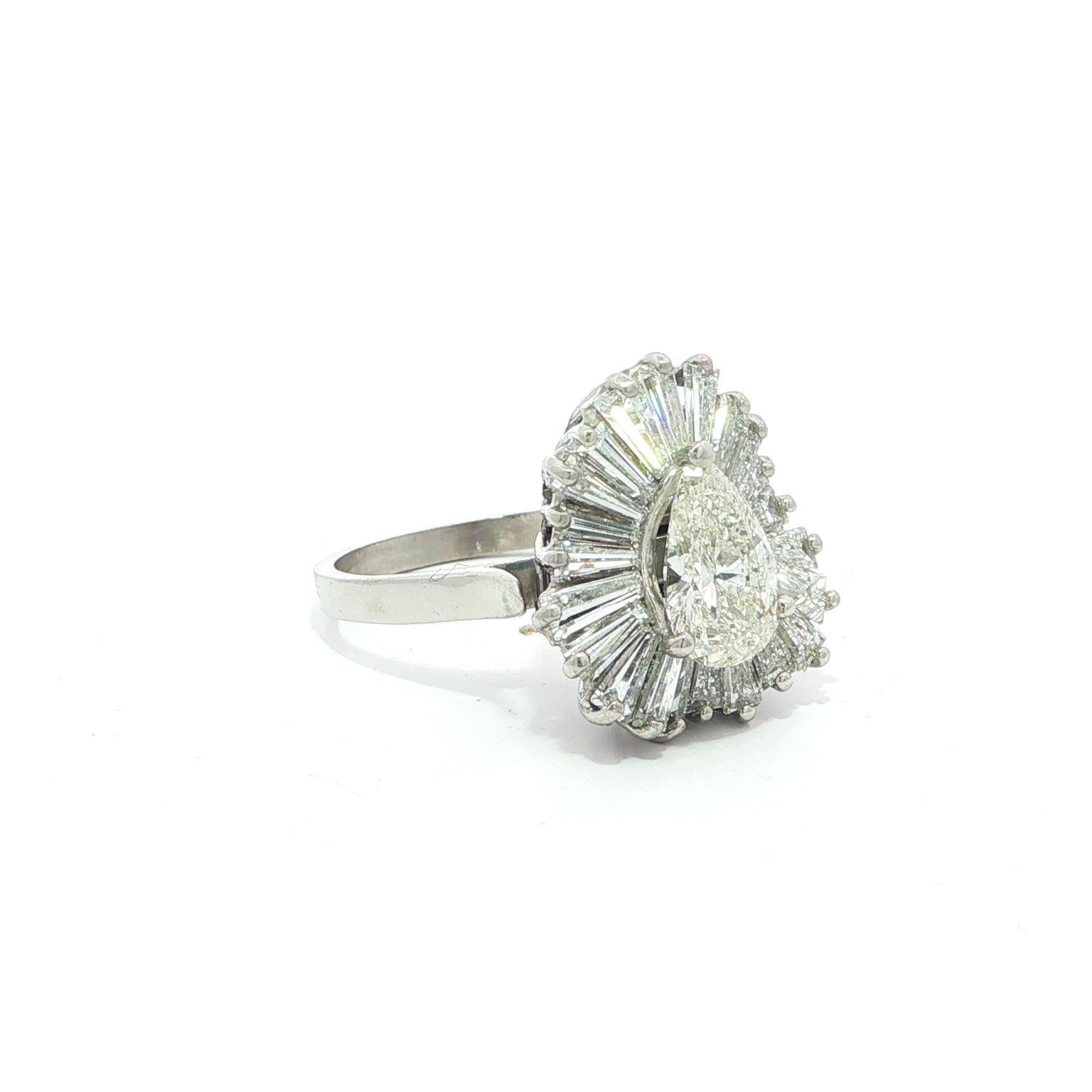 Pear Cut Vintage Platinum 2.94ct Pear & Baguette Diamond Ballerina Ring-dant Ring Pendant For Sale