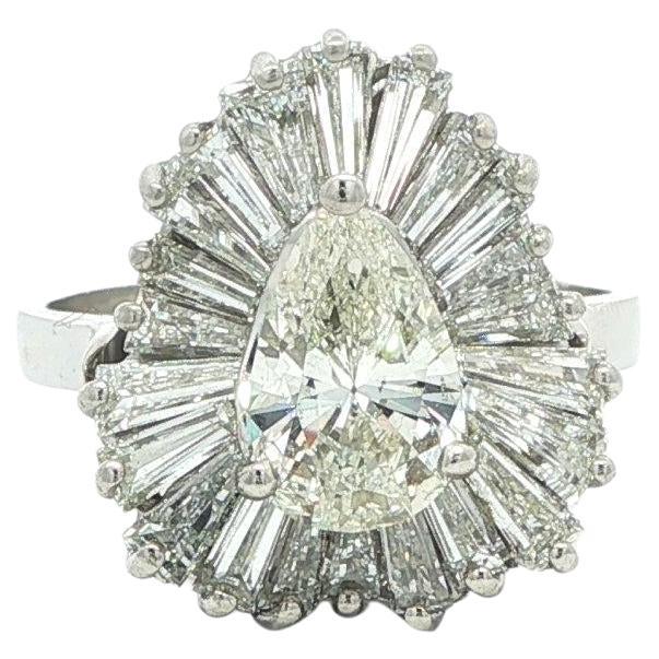 Vintage Platinum 2.94ct Pear & Baguette Diamond Ballerina Ring-dant Ring Pendant For Sale