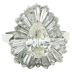 Vintage Platinum 2.94ct Pear & Baguette Diamond Ballerina Ring-dant Ring Pendant