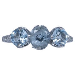 Platin 3 Stein Aquamarin Ring