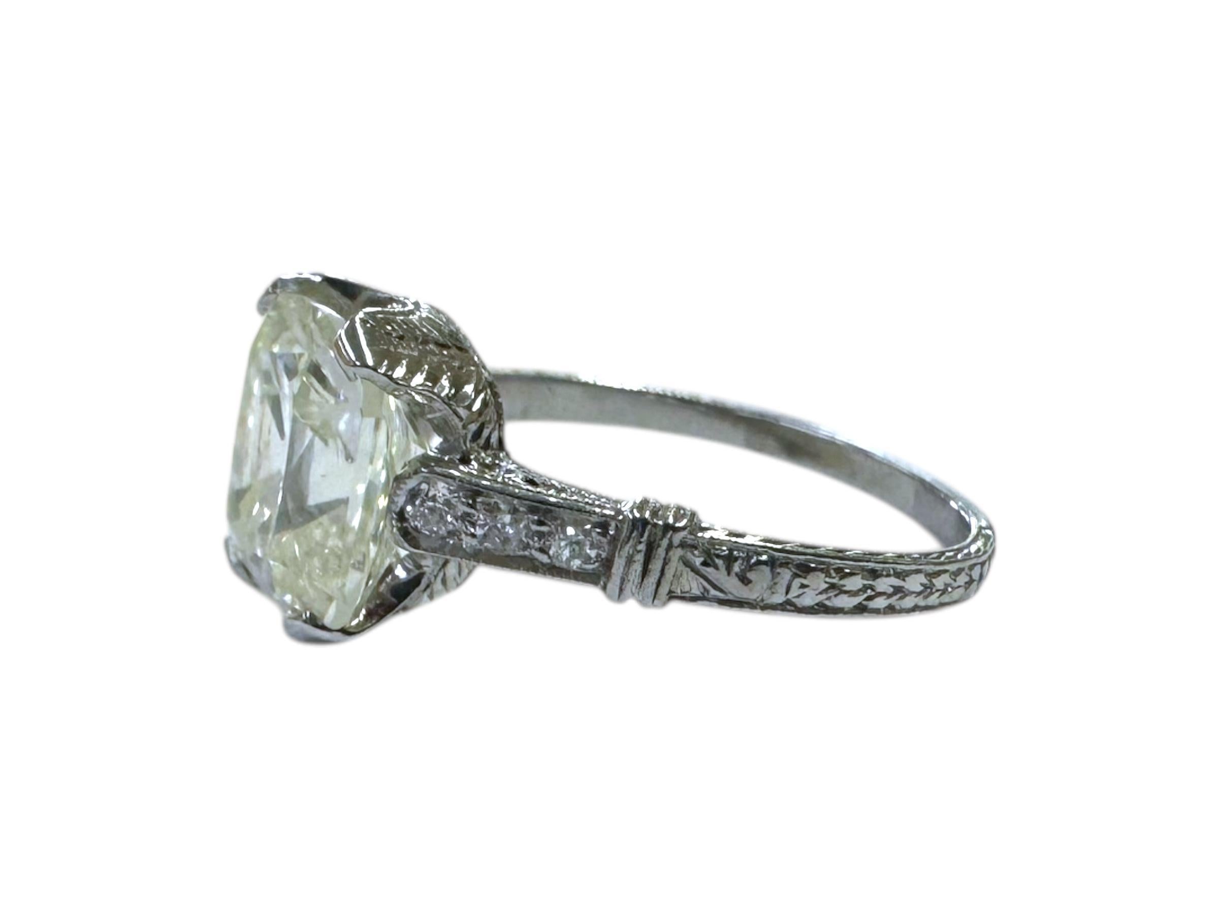Vintage Platinum 3.02 Carat Old Mine Cut Diamond Engagement Ring GIA 5