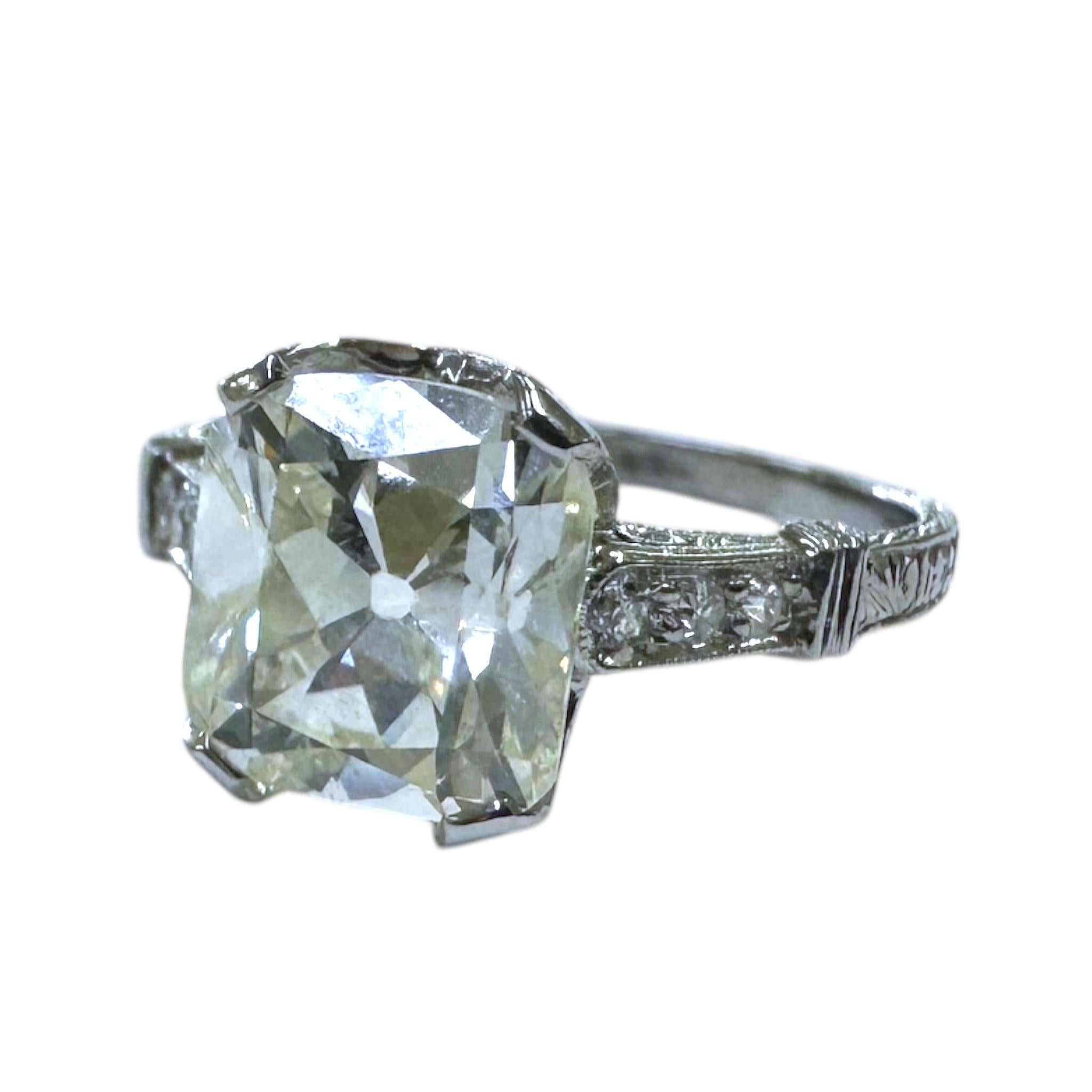 Vintage Platinum 3.02 Carat Old Mine Cut Diamond Engagement Ring GIA 3