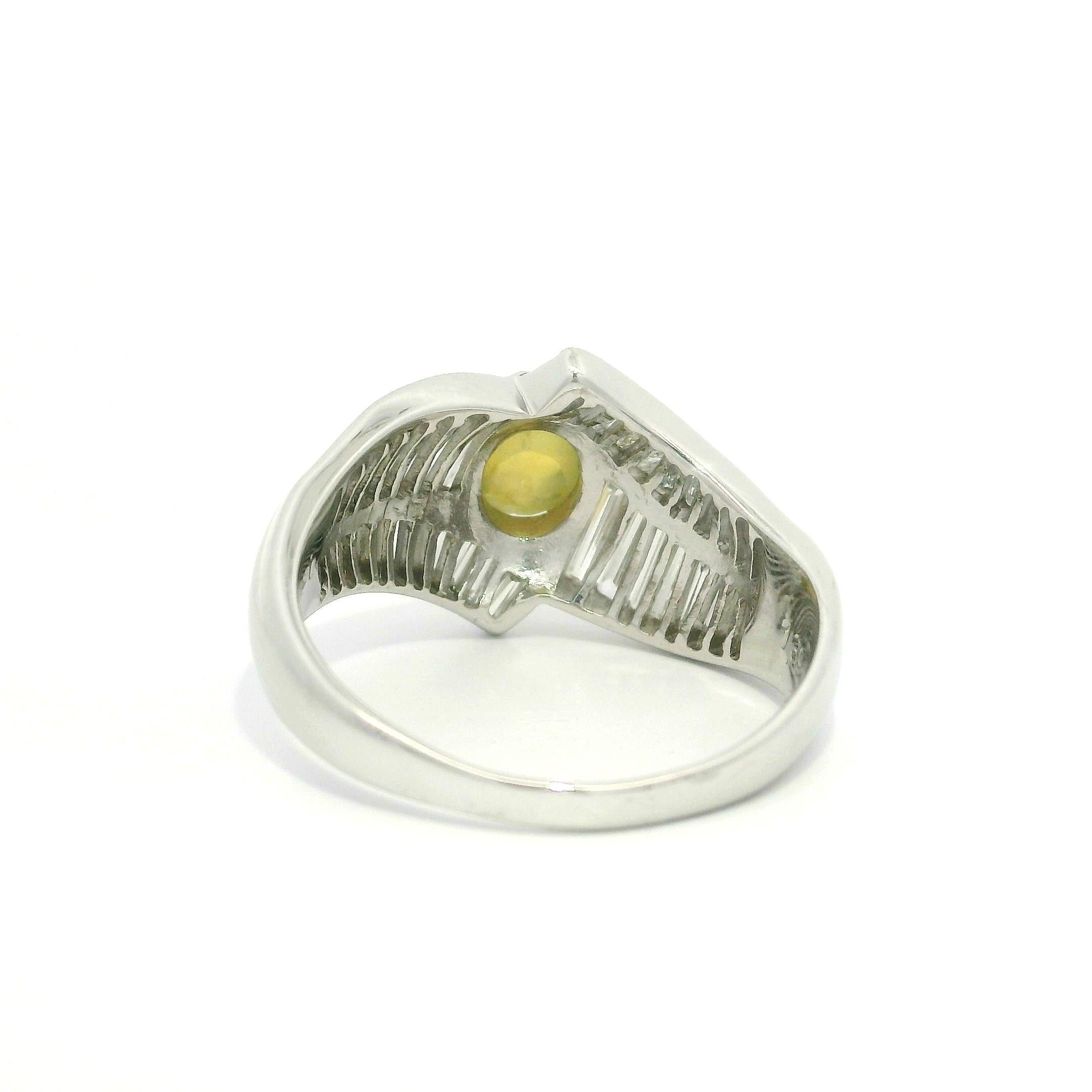 Anello vintage in platino con crisoberillo a occhio di gatto e diamanti baguette da 3,02 ct. in vendita 10
