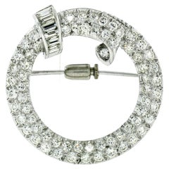 Vintage Platinum 3.08ctw Round Brilliant & Baguette Diamond Circle Wreath Brooch