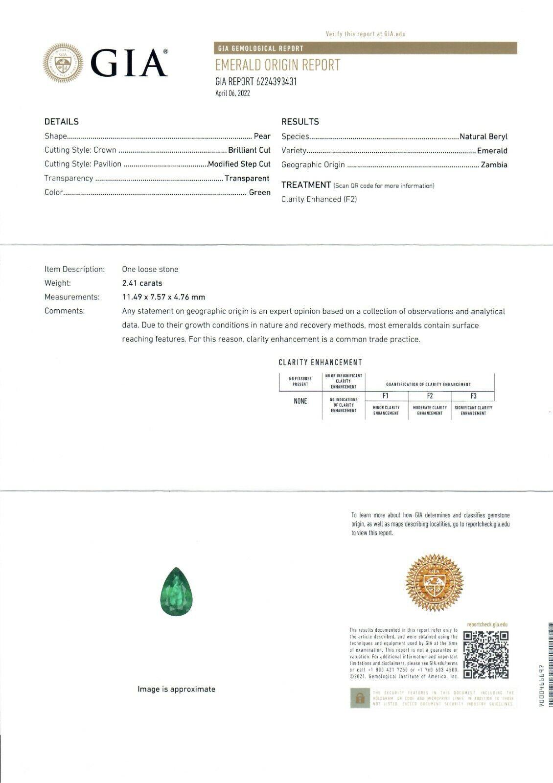 Vintage Platinum 3.18ctw GIA Pear Green Emerald w/ Trillion Diamond 3 Stone Ring For Sale 1