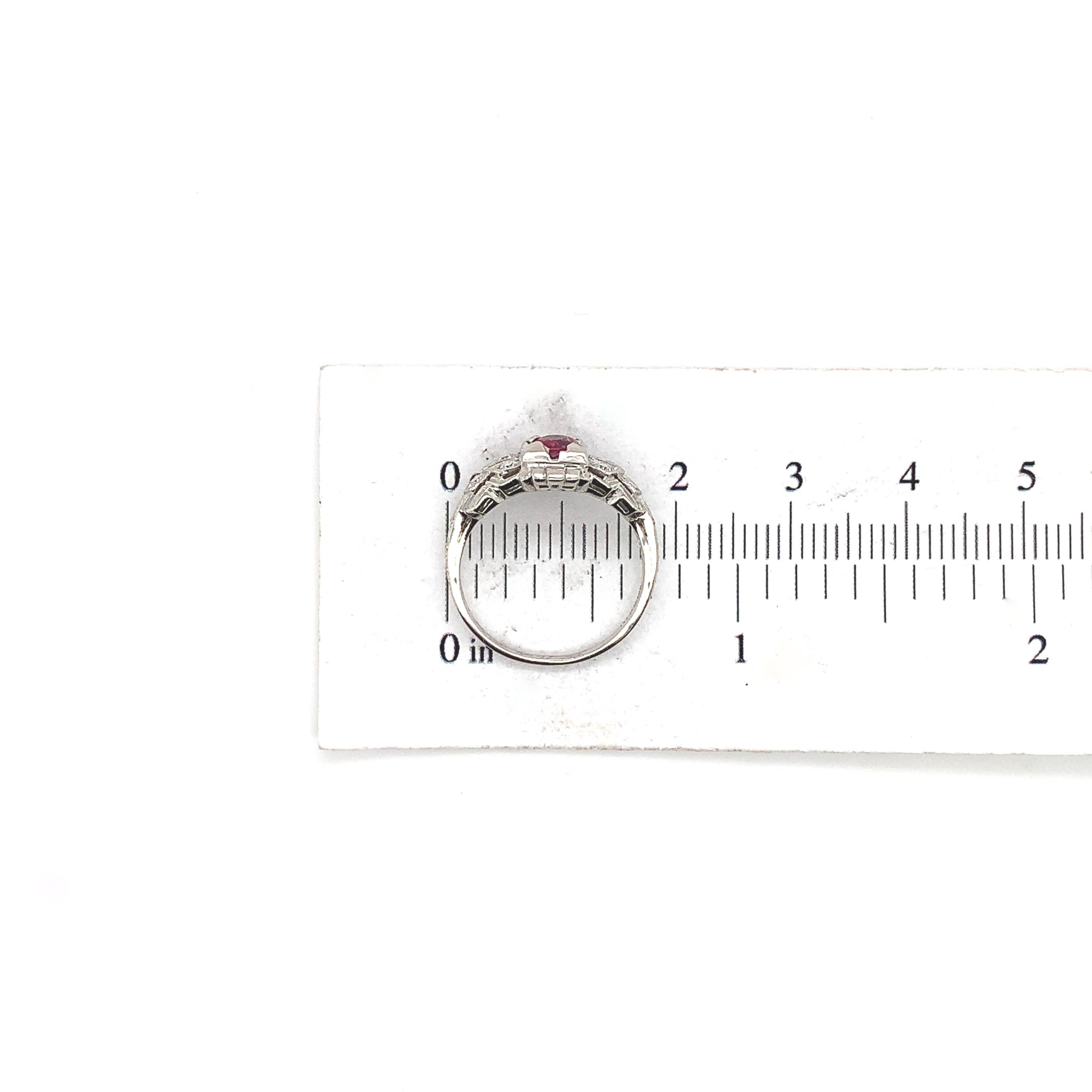 Vintage Platinum .31ct Ruby and Diamond Ring For Sale 5