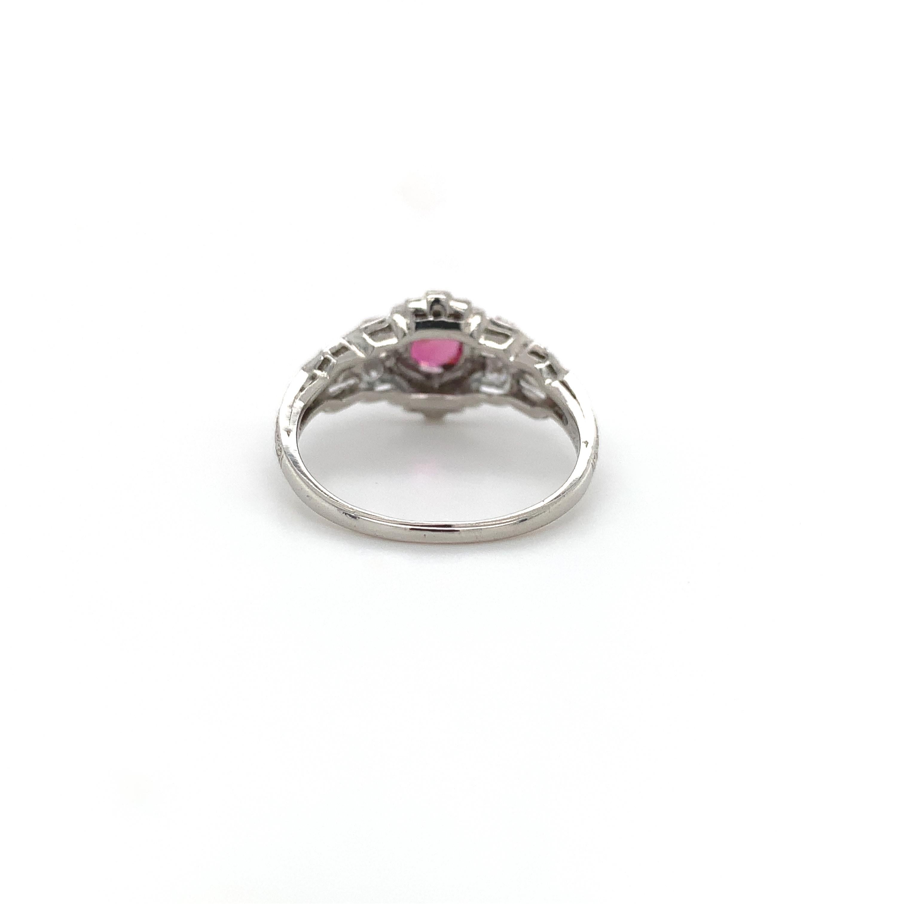 Women's Vintage Platinum .31ct Ruby and Diamond Ring For Sale