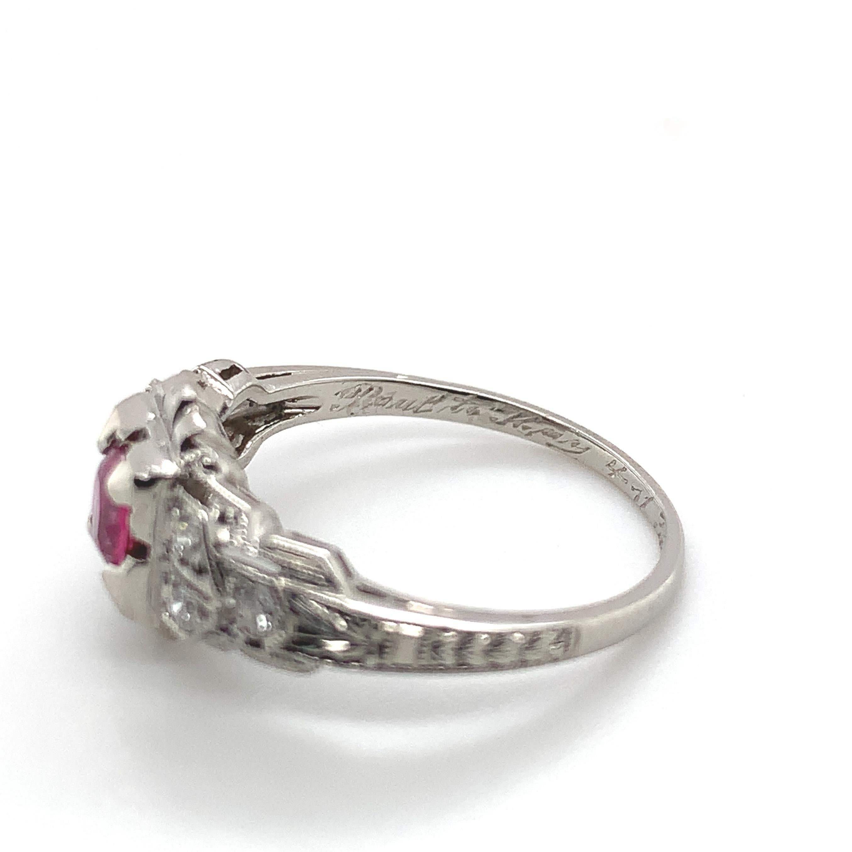 Vintage Platinum .31ct Ruby and Diamond Ring For Sale 3