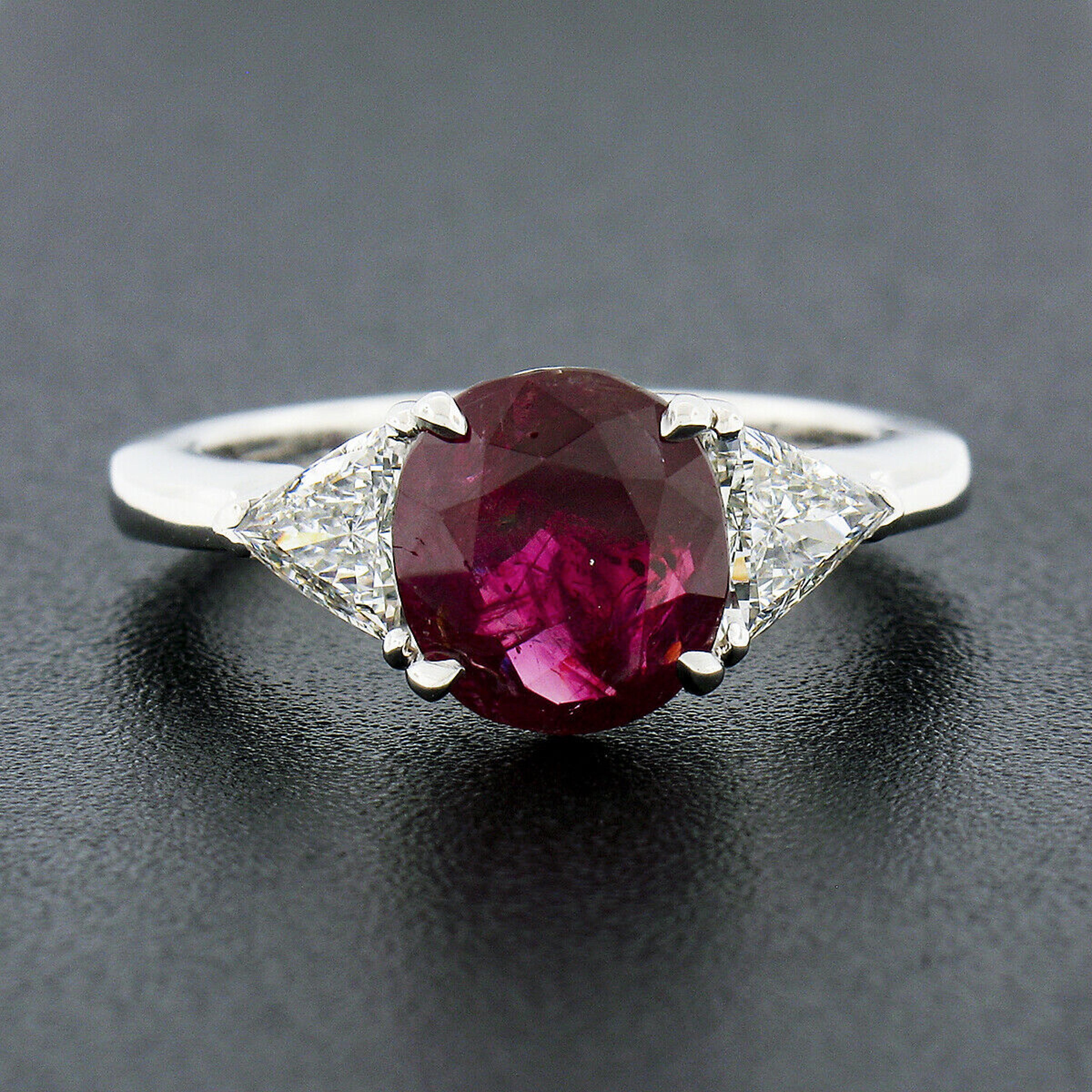 Women's Vintage Platinum 3.23ctw GIA Burma No Heat Oval Cut Ruby & Trillion Diamond Ring