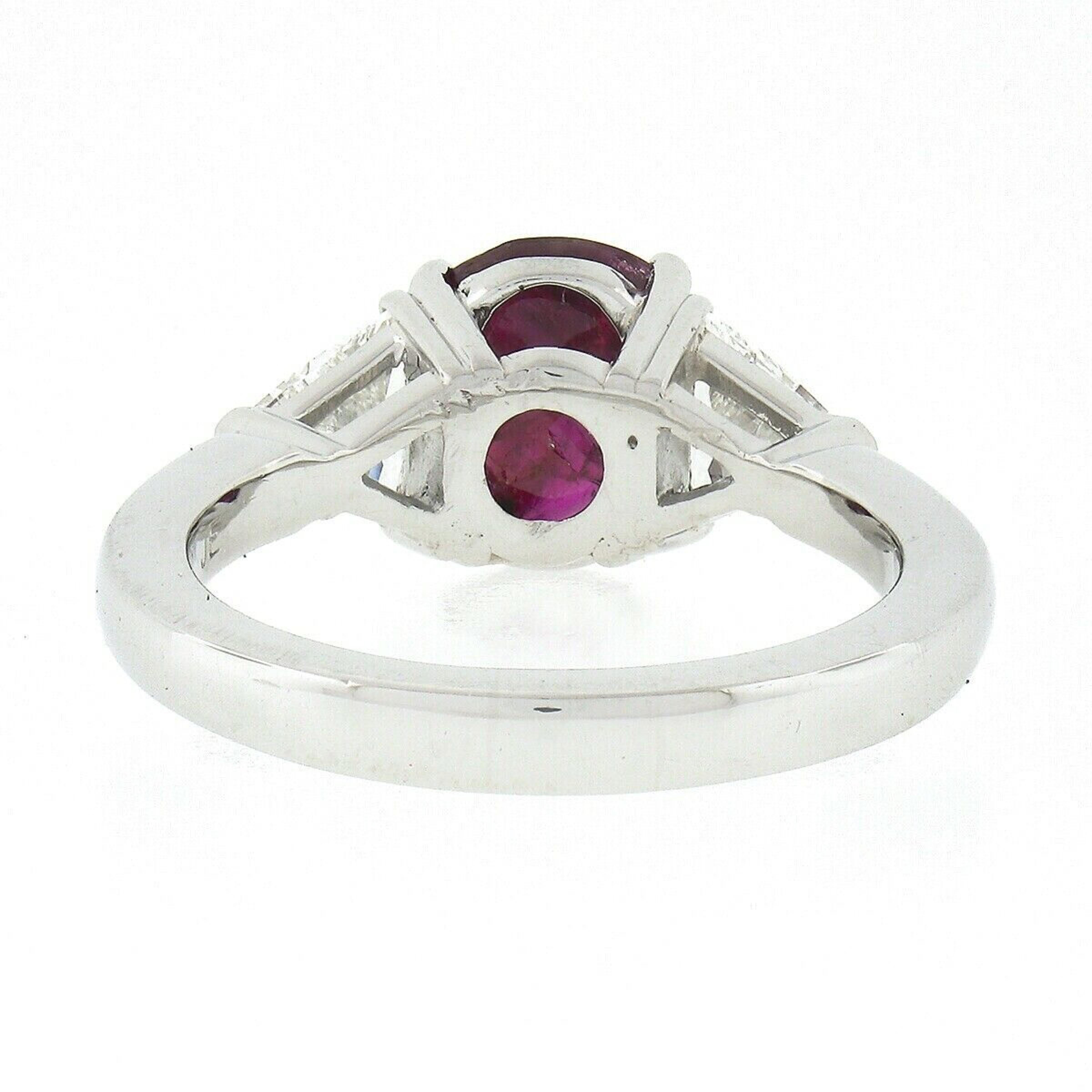 Vintage Platinum 3.23ctw GIA Burma No Heat Oval Cut Ruby & Trillion Diamond Ring 4