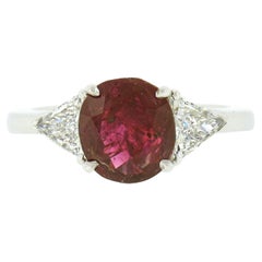 Vintage Platinum 3.23ctw GIA Burma No Heat Oval Cut Ruby & Trillion Diamond Ring