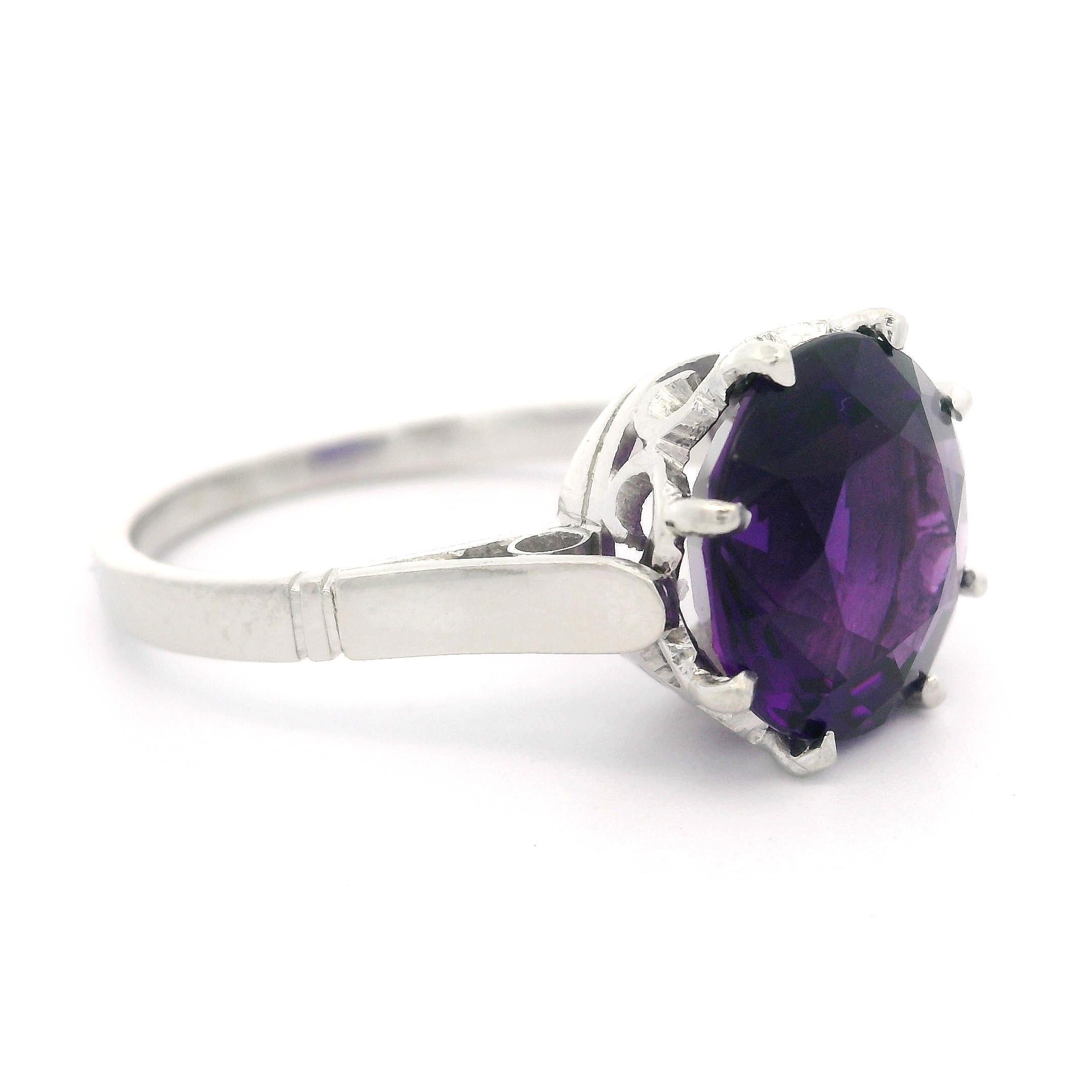 Platin 3,25 Karat tiefer königlicher lila runder Amethyst Solitär Ring Vintage Damen im Angebot