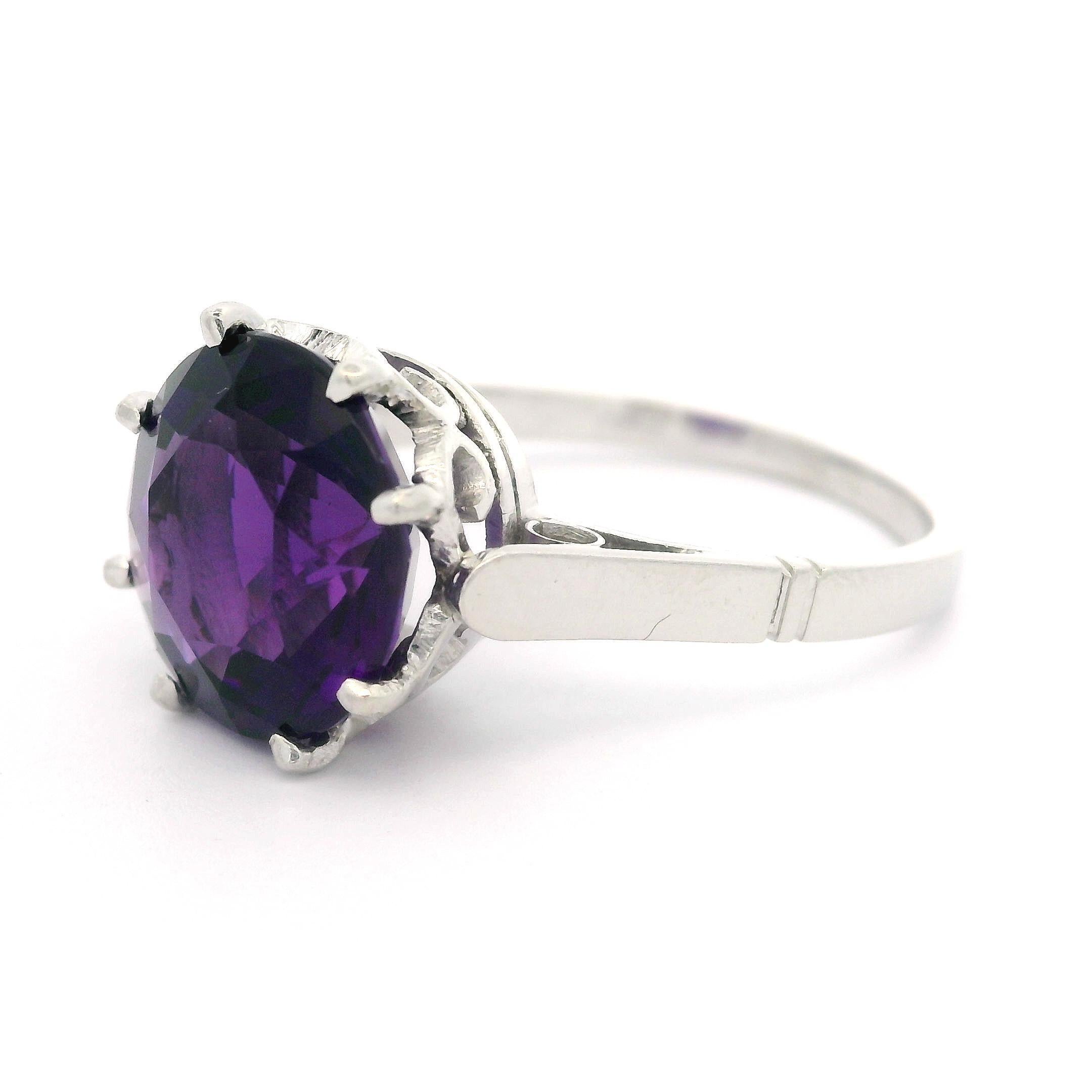Platin 3,25 Karat tiefer königlicher lila runder Amethyst Solitär Ring Vintage im Angebot 1