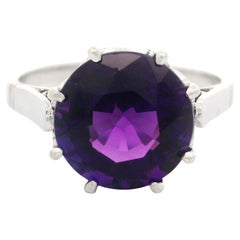Vintage Platinum 3.25ct Deep Royal Purple Round Amethyst Solitaire Ring