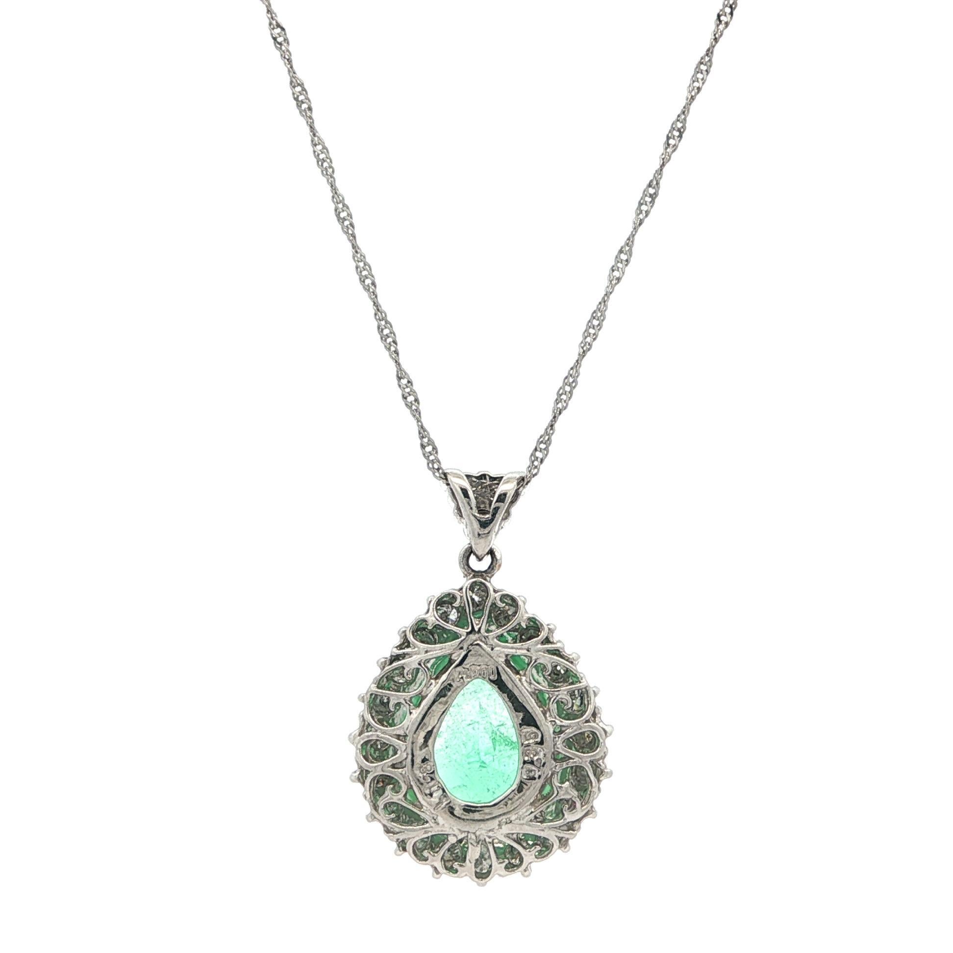 Collar Colgante Vintage Platino 3.36ct GIA Esmeralda Colombiana Pera c/ Diamantes en venta 6