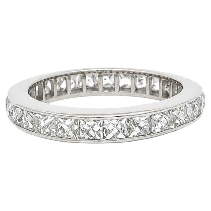 Vintage Platinum 3.40ctw French Cut Channel Set Diamond Eternity Band Ring sz6.5