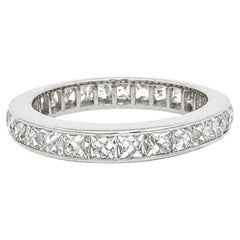 Vintage Platinum 3.40ctw French Cut Channel Set Diamond Eternity Band Ring sz6.5