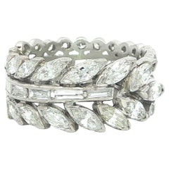 Vintage Platinum 3.4ctw Marquise Baguette Diamond Wide Floral Eternity Band Ring