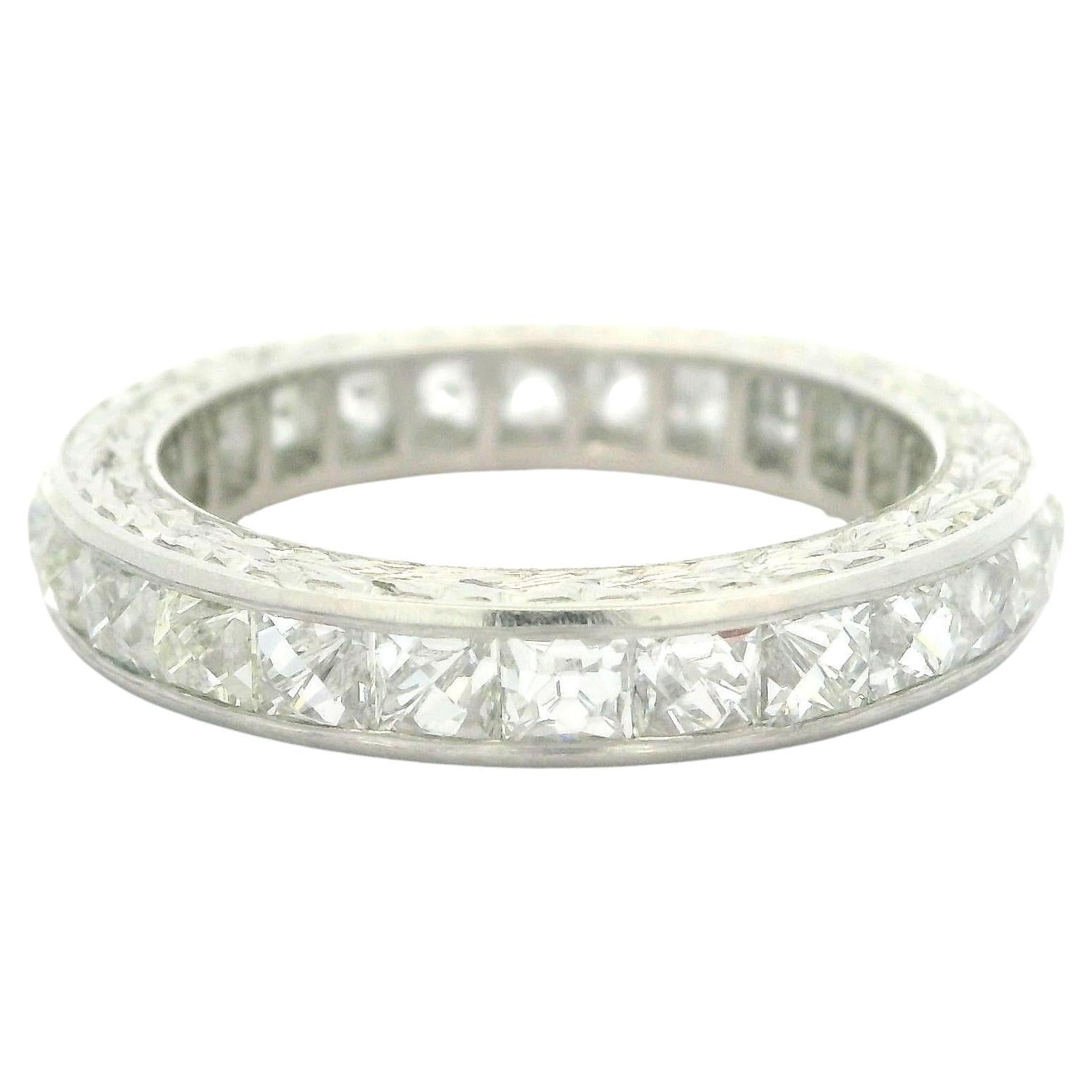 Vintage Platinum 3.50ctw French Cut Diamond Wheat Hand Engraved Eternity Band