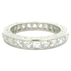 Vintage Platinum 3.50ctw French Cut Diamond Wheat Hand Engraved Eternity Band