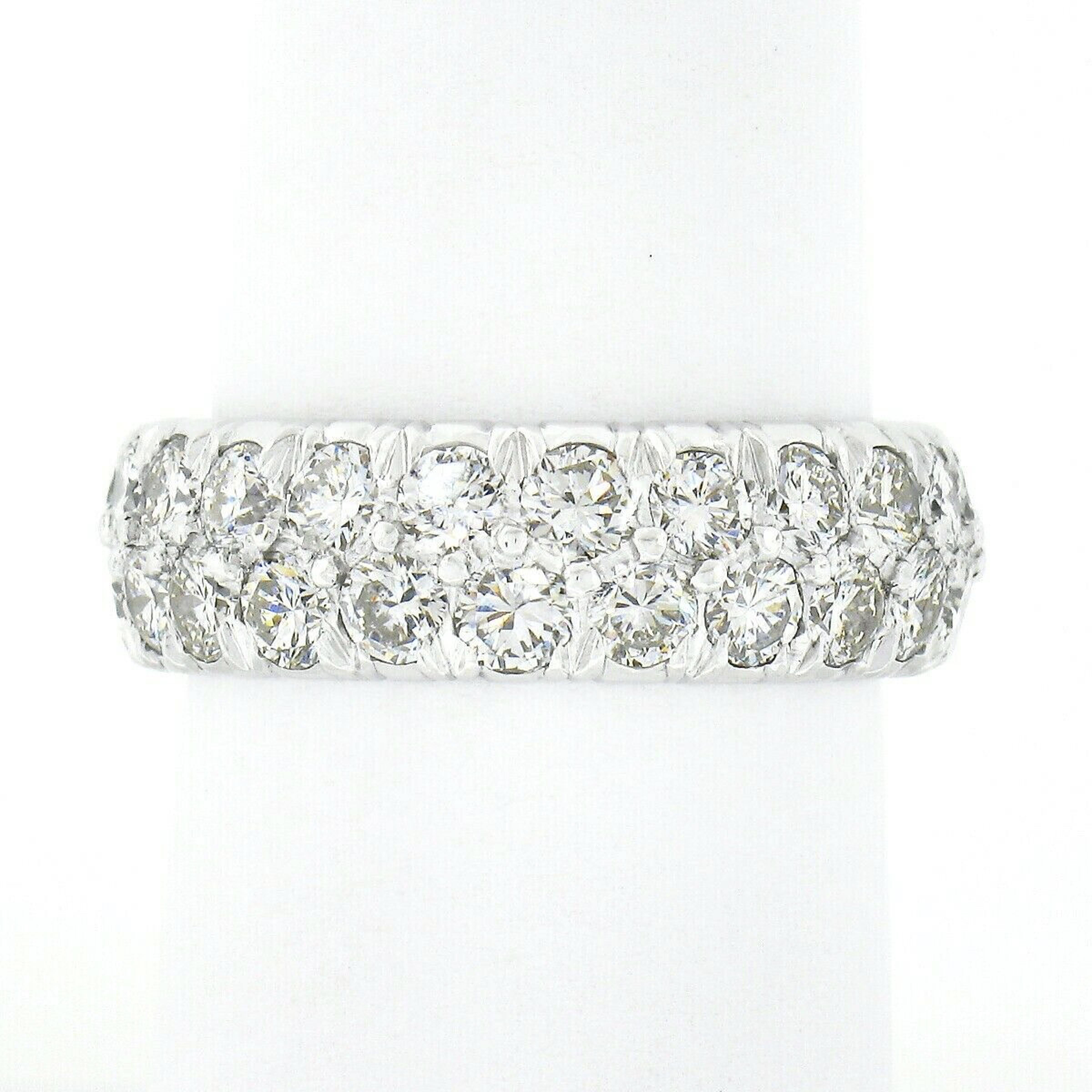 Art Deco Vintage Platinum 3.50ctw Two Row Round Pave Diamond Eternity Wedding Band Ring For Sale