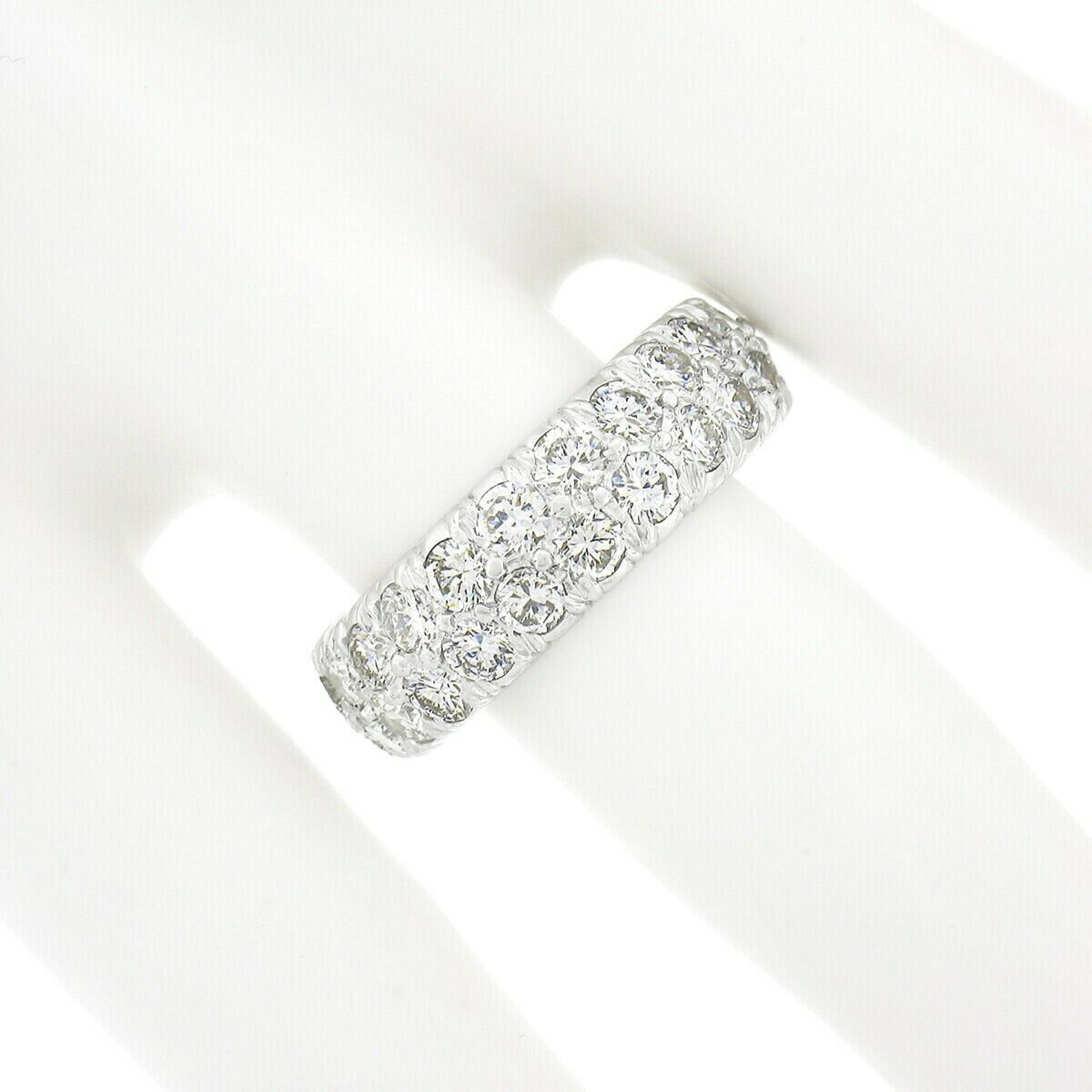 Women's Vintage Platinum 3.50ctw Two Row Round Pave Diamond Eternity Wedding Band Ring For Sale