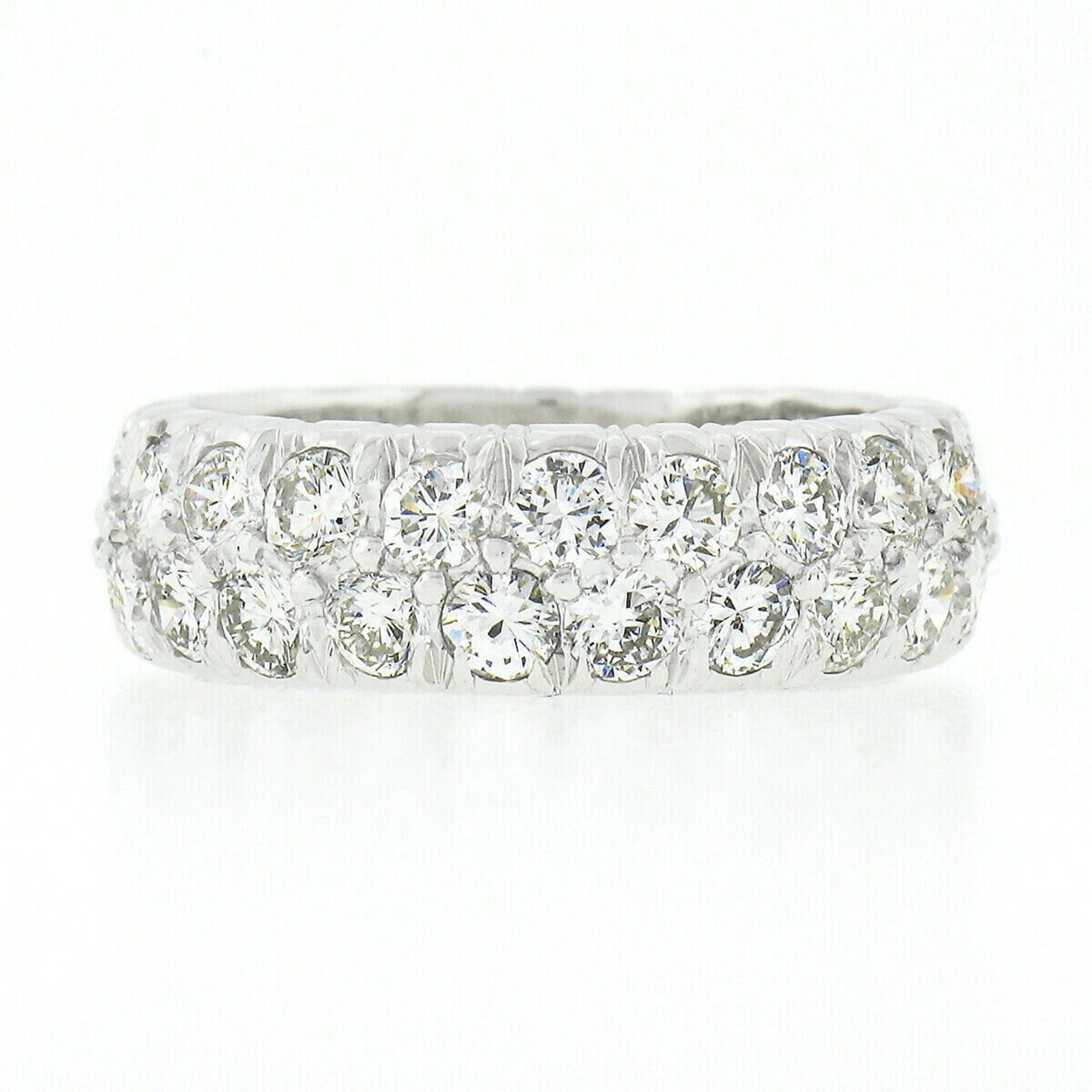 Vintage Platinum 3.50ctw Two Row Round Pave Diamond Eternity Wedding Band Ring For Sale 1