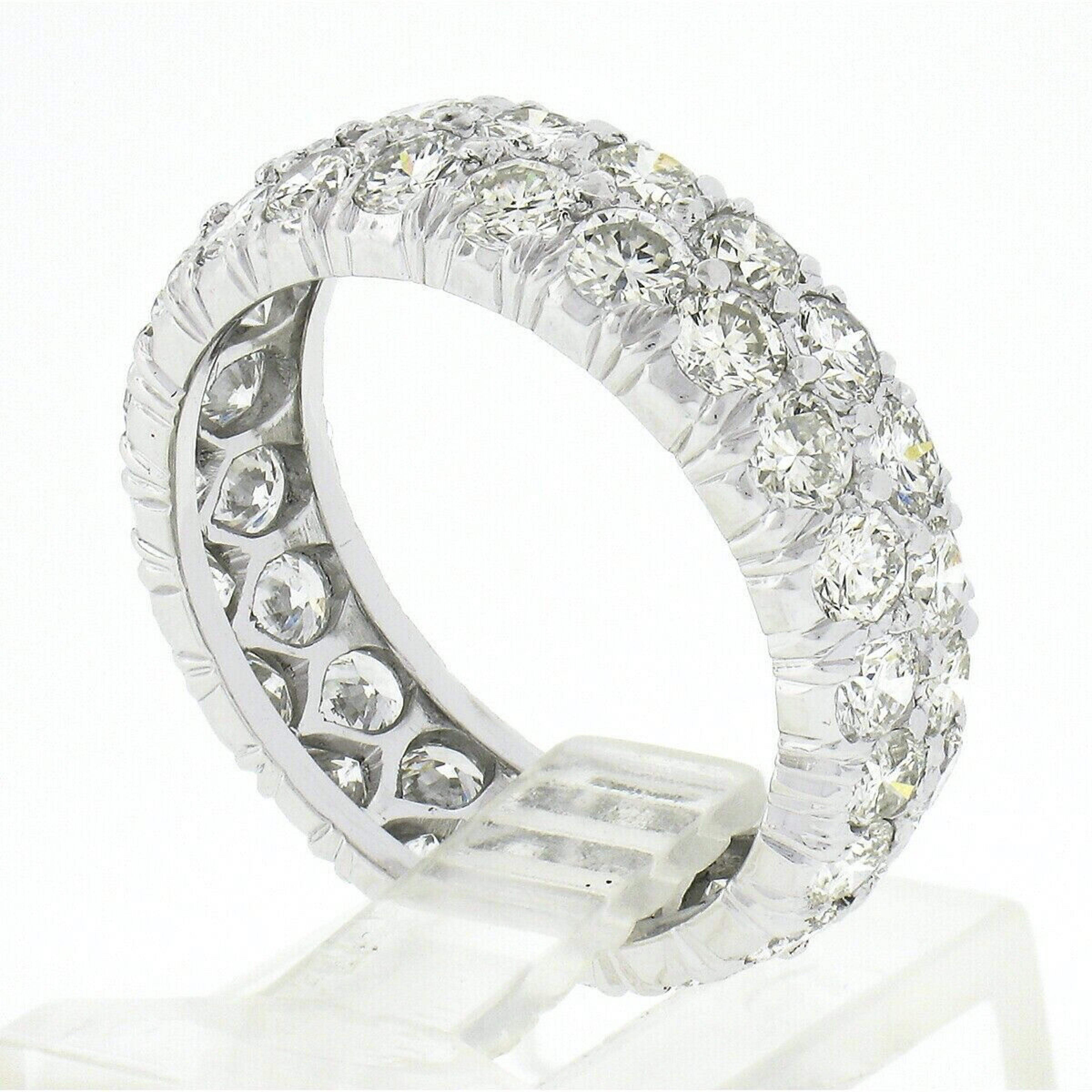 Vintage Platinum 3.50ctw Two Row Round Pave Diamond Eternity Wedding Band Ring For Sale 3
