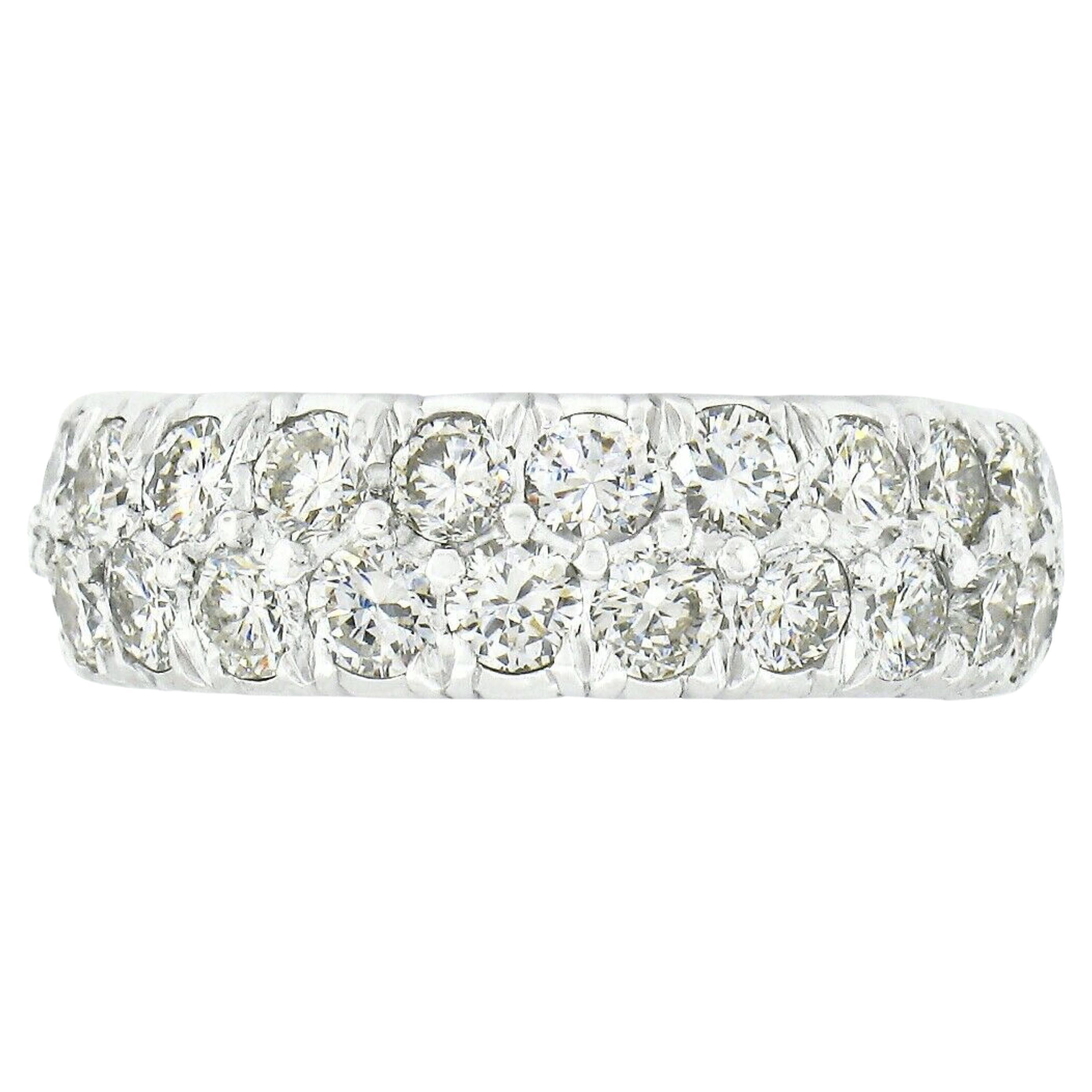 Vintage Platinum 3.50ctw Two Row Round Pave Diamond Eternity Wedding Band Ring For Sale
